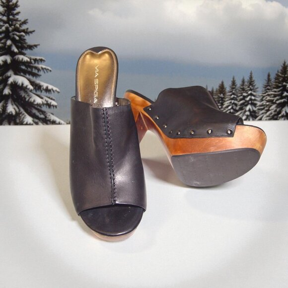 Via Spiga Platform Mule – Genuine Leather, 4” Wooden Cone Heel, Size US 10M - Picture 2 of 3